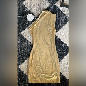 Selfie Leslie Glitter One-Shoulder Mini Dress Gold